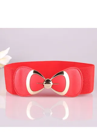Fashion Versatile Women's Bow Elastic Belt 70cm Red 