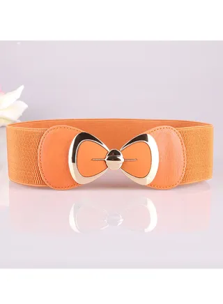 Fashion Versatile Women's Bow Elastic Belt 70cm Orange 