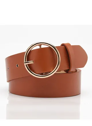 Round Button Casual Simple Versatile Women's Jeans Accessory Belt 105cm  Brown 
