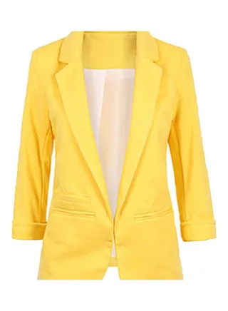 Chic Lapel Slim Pocket Blazer Outwear Coat Yellow 