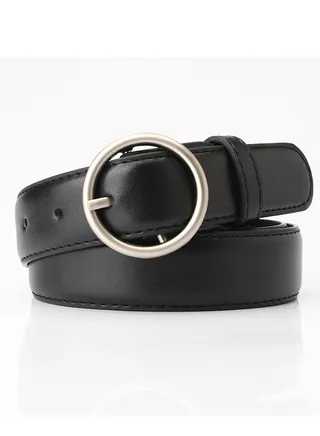 Ladies Belt Of Casual Pu Leather Jeans With Round Button Decoration 105cm Black 