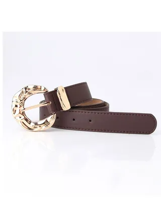 Fashion Personality Student Decoration Trend Women Metal Buckle Belt 106cm Brown 