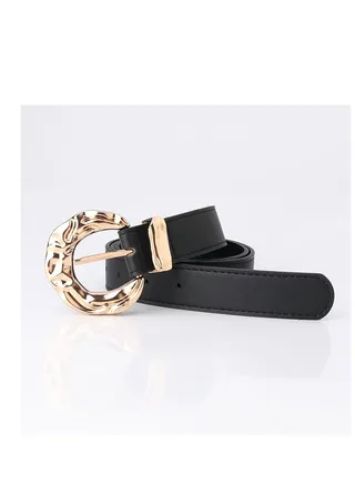 Fashion Personality Student Decoration Trend Women Metal Buckle Belt 106cm Black 