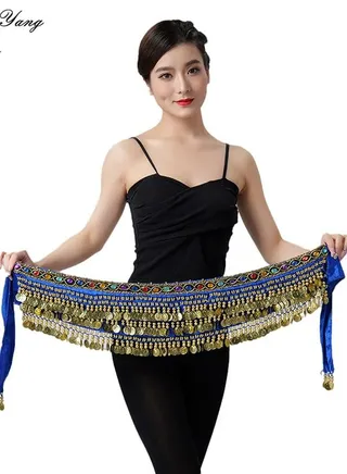 Coins Pendant Diamond Waist Chain Skirt Belly Dance Tassel Waist Wrap Belt Skirts Party Rave Costume Dark Blue 