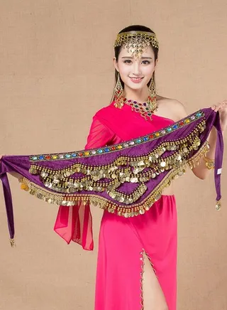 Coins Pendant Diamond Waist Chain Skirt Belly Dance Waist Wrap Belt Skirts Party Rave Costume Purple 