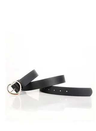 Sweet And Elegant Love Pearl Pin Button Ladies Belt 105cm Black 