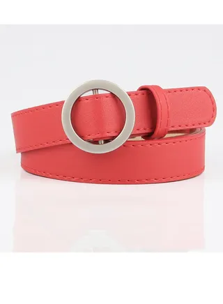 Round Buckle Non-hole Simple Student Jeans Belt 105cm Red 
