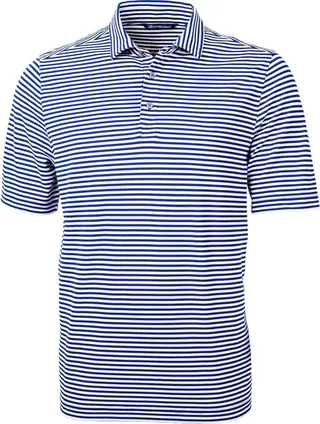 Cutter & Buck Virtue Eco Pique Stripe Recycled Mens Big and Tall Polo Shirt - Tour Blue - LT