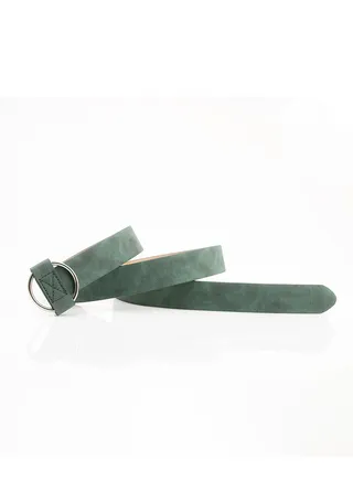 Ladies Retro Pu Sweater Coat Dress Decorative Belt 105cm Green 