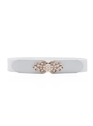 Flower Elastic Decorative Belt Elastic Pearl Inlay 65cm White 