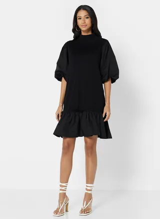 Puff Sleeve Mini Dress Black 