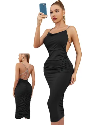Backless midi length lycra dress for women 