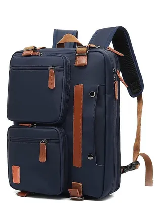 3 in 1 Laptop Backpack, 17.3 Inch Laptop Bag Messenger Bag Shoulder Bag for Men/Women, Water-Proof Briefcase Multi-functional Notebook Computer Bag for Travel Business, Nylon Blue 