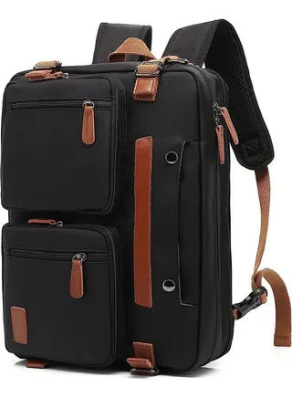 Laptop Bag Convertible Backpack Bussiness Office Briefcase Shoulder Bag Messenger Bag Computer and Tablet Carrying Case for Men and Women Work School Travel (Nylon Black) 