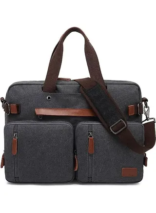 Laptop Bag Convertible Backpack Bussiness Office Briefcase Shoulder Bag Messenger Bag Computer and Tablet Carrying Case for Men and Women Work School Travel (Canvas Grey) 