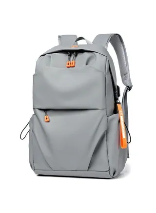Backpack Business Travel Laptop Bag USB Charging Large Capacity School Bag - Grey 