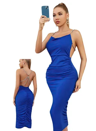 Backless midi length lycra dress for women 