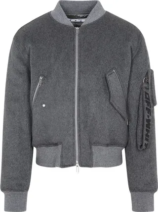 Off-White Zip-Up Long-Sleeved Bomber Jacket