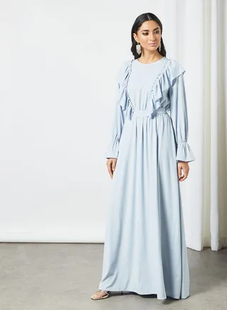 Ruffle Detail Maxi Dress Light Blue 