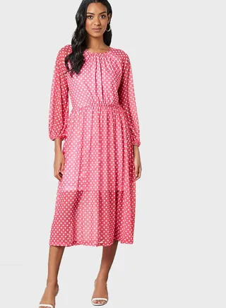 Pleated Printed Dress 