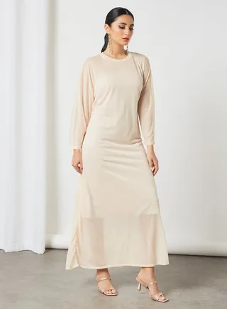 Long Sleeve Maxi Dress Beige 