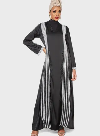 Contrast Crochet Overlay Abaya 