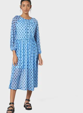 Pleated Printed Dress 
