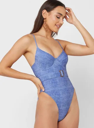 Denim Look Belter Underwired Swimsuit 