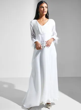 V-Neck Belted Dress 