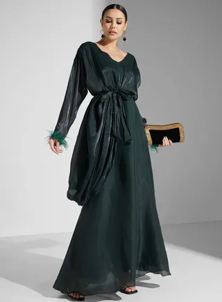 V-Neck Belted Dress 