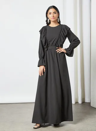 Ruffle Detail Maxi Dress Black 