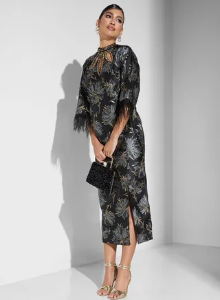 Cut Out Side Slit Floral Print Dress