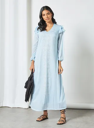 Ruffled Sleeve Dress Blue 
