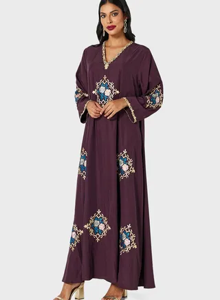 Flower Embroidered Abaya Dress 