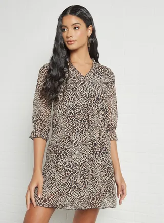 Leopard Print Shift Dress Brown 
