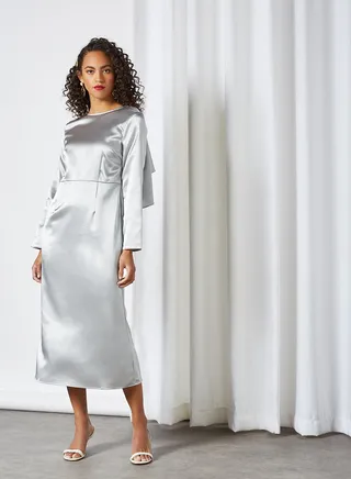 Lace Panel Detail Dress Silver 