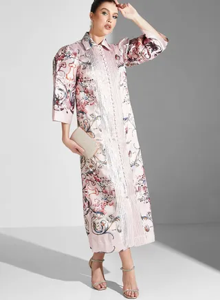 Button Down Floral Print Dress