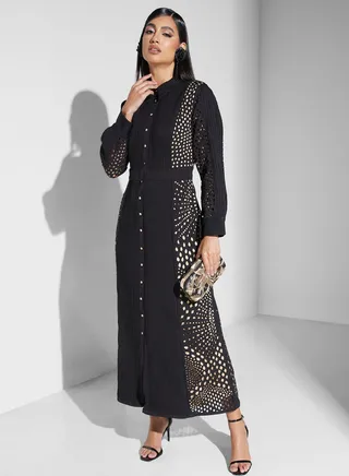 Broidered Button Detail Dress