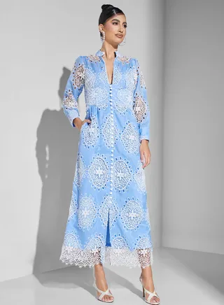 Front Slit Button Detail Printed Dress