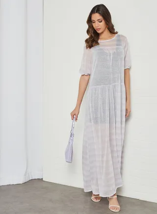 Striped Sheer Maxi Dress Purple 
