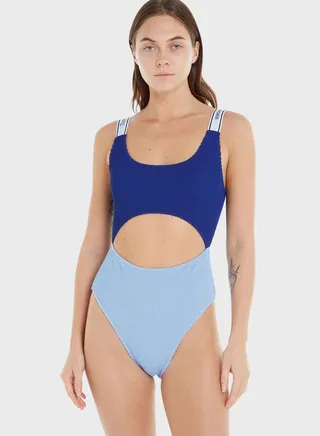 Cut Out Color Block Swimsuit 