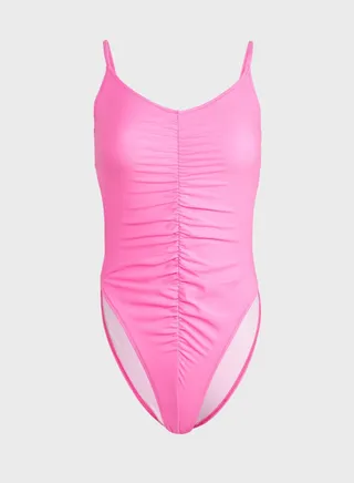 Ruched Front Plunge High Leg Swimsuit 