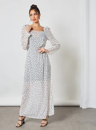 Dot Print Sheer Dress White 