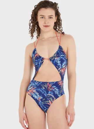 Printed Cut Out Swimsuit 