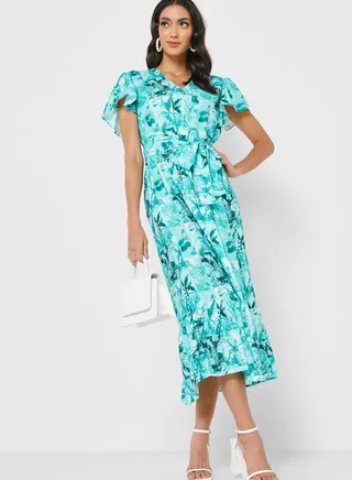 Printed Ruffle Sleeve Dress