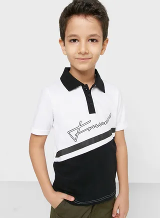 Embroidered Colorblocked Polo Shirt For Boys
