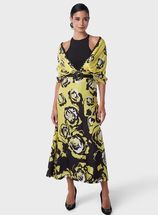 Embellished Neck Printed Off Shoulder Dress