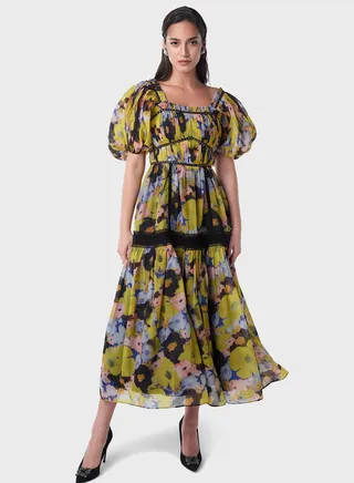 Printed Lace Insert Dress