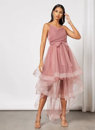 Asymmetric Hem Tulle Dress 