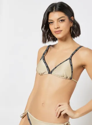 Logo Triangle Bikini Top Beige 